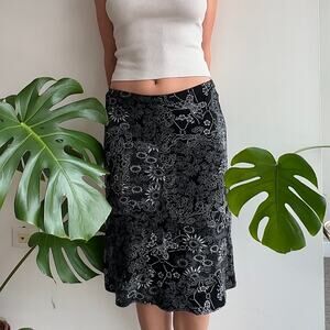 Y2K Black Butterfly Floral Midi Skirt | M